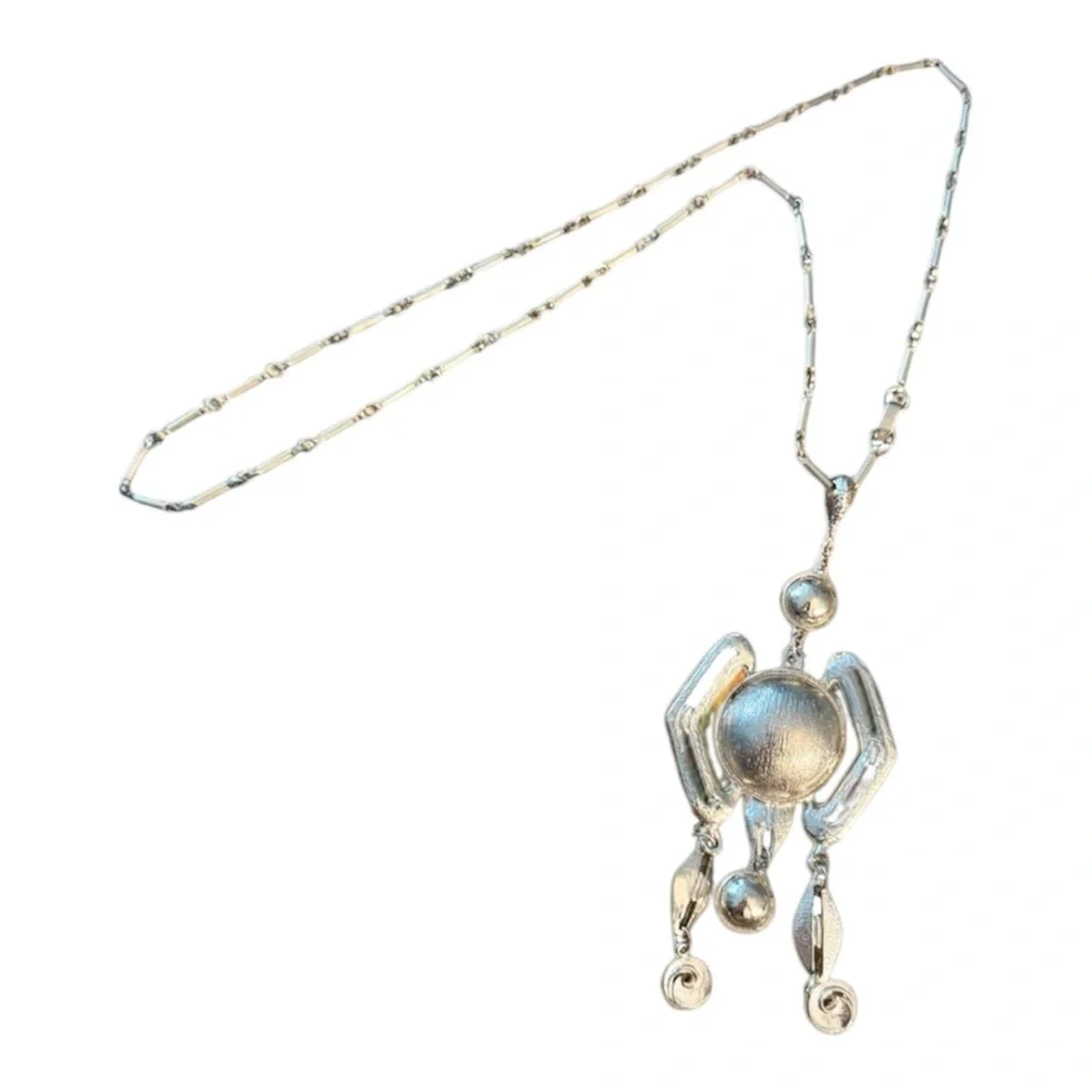 Vintage‎ Y2K Bohemian Boho Silver Statement Pendant Necklace, Hangs 16.5” Long